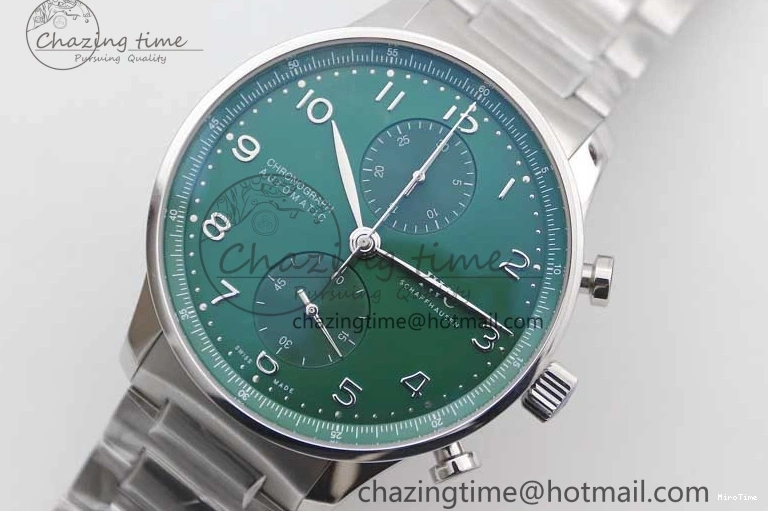 MIROTIME 0819 FastDry Portugieser Chronograph IW371615 ZF Best Edition Green Dial on SS Bracelet A7750 (Slim Movement) 7038